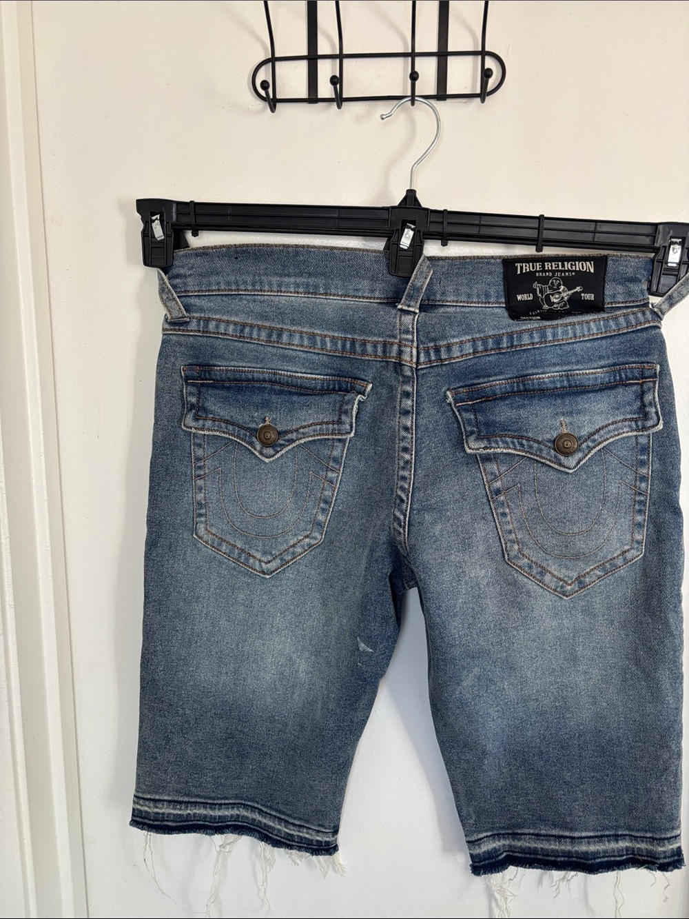 True Religion Faded Blue Denim Cutoff Shorts
